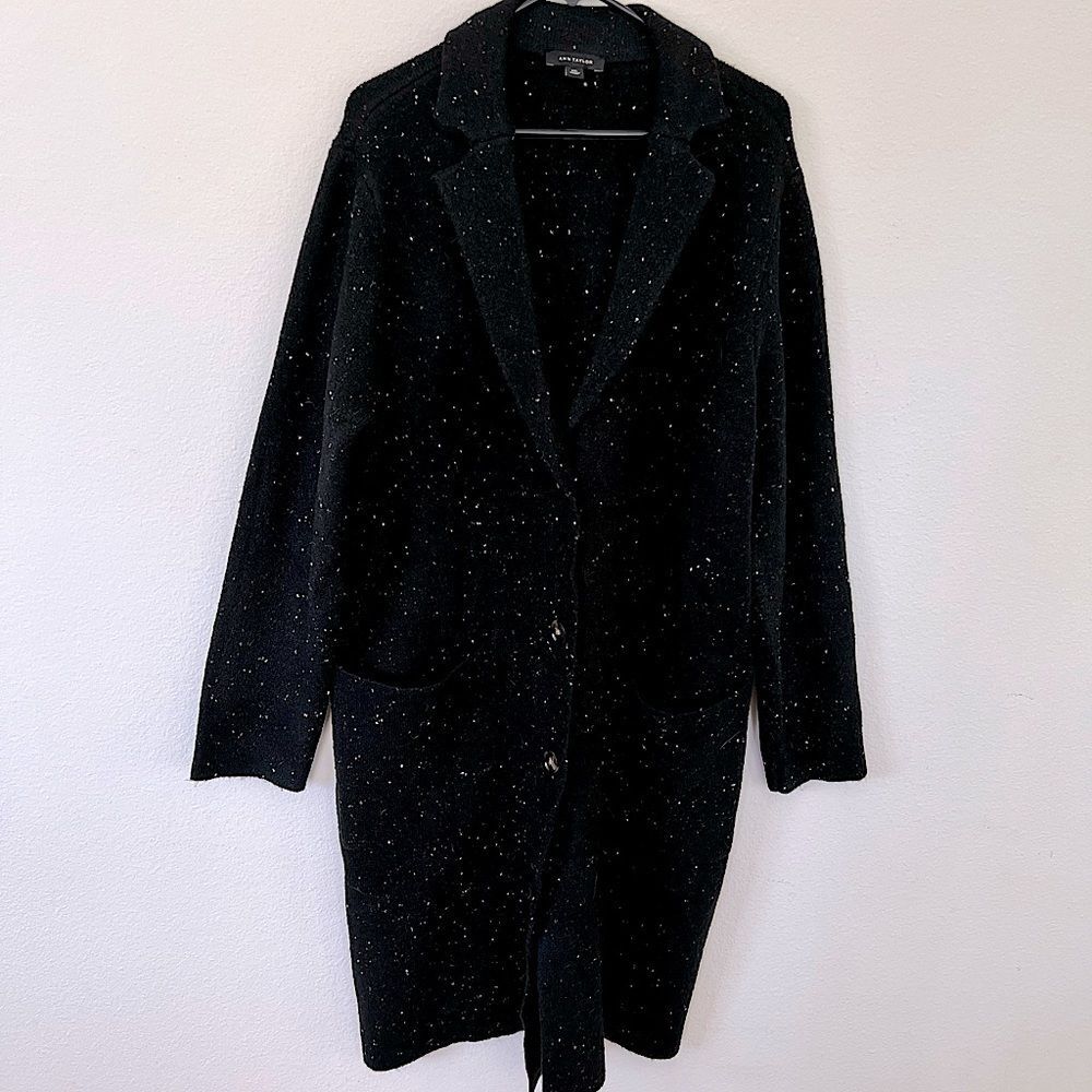 Ann Taylor Long Black Coatigan Sweater Coat